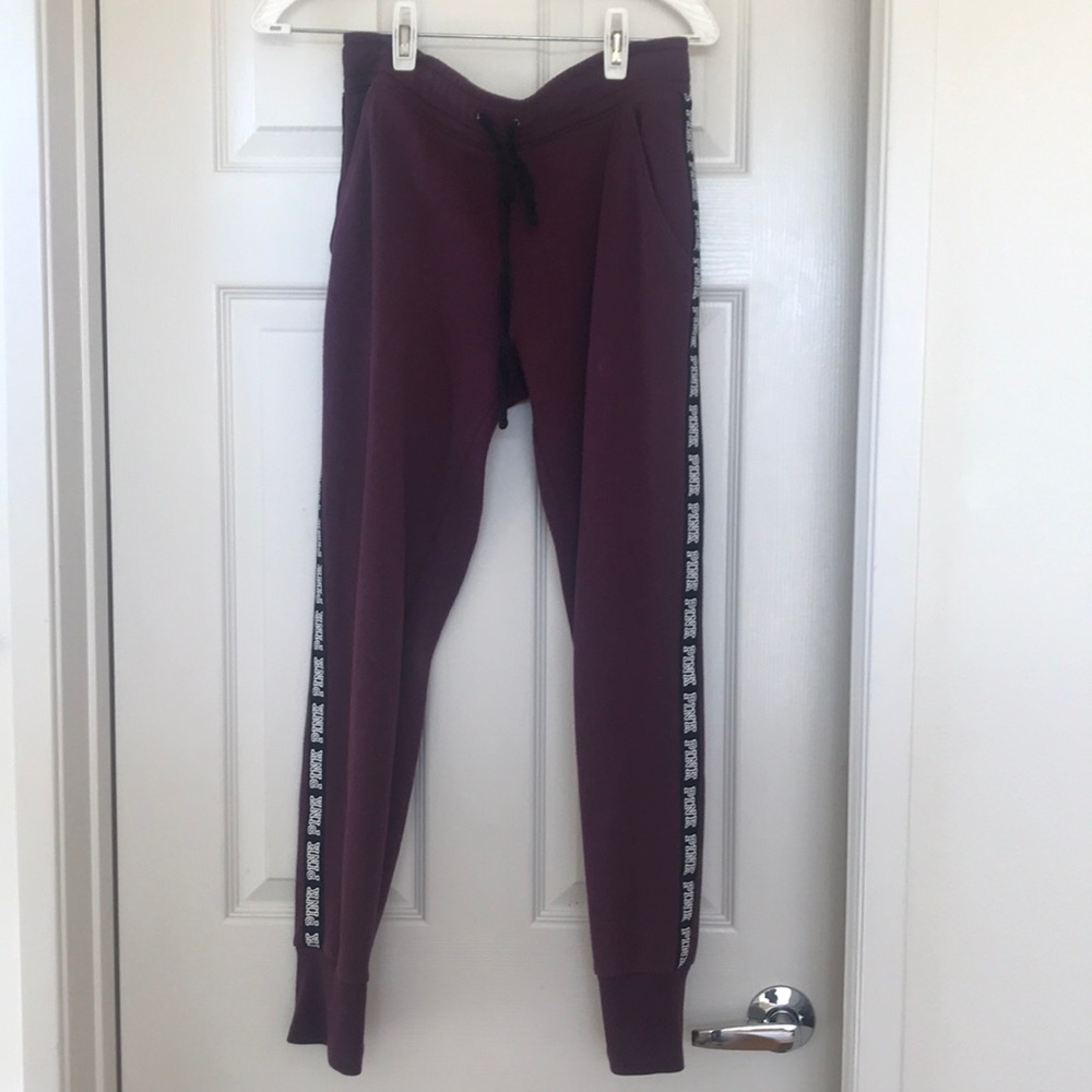 Pink by Victoria Secret maroon joggers.
